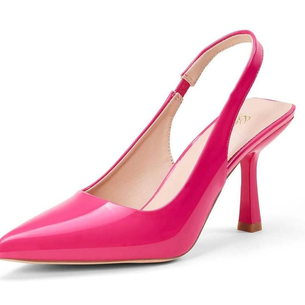 US 8.5 GENSHUO Women's Slingback Kitten Heel Pointed Closed Toe Stiletto Pumps S